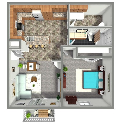 Floor plan for 1 bed, 1 bath, 900 sqft