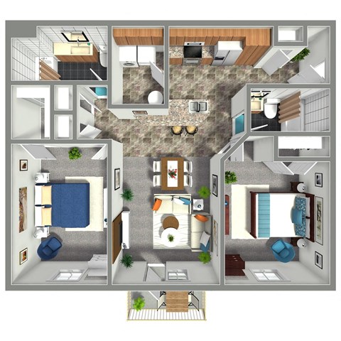 Floor plan for 2 beds, 2 baths, 1100 sqft