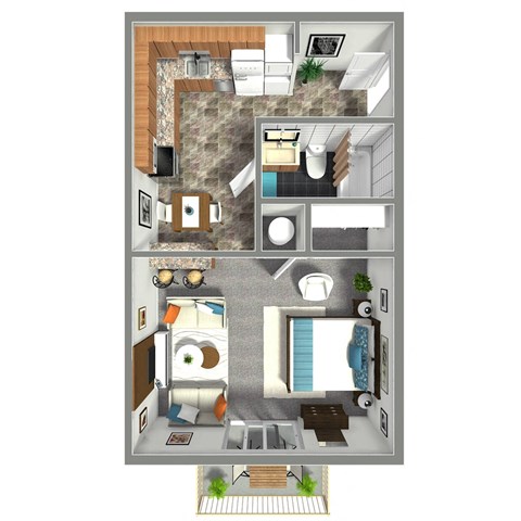 Floor plan for studio, 1 bath, 516 sqft