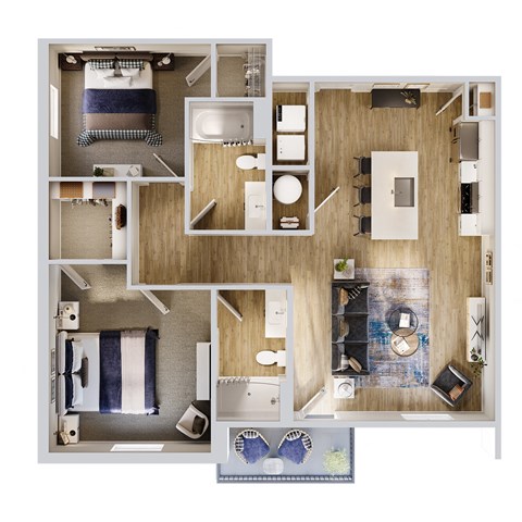 Floor plan for 2 beds, 2 baths, 1065 sqft