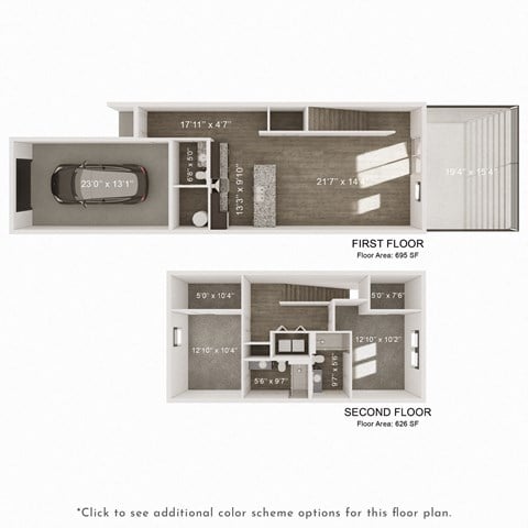 Floor plan for 2 beds, 2.5 baths, 1276 sqft