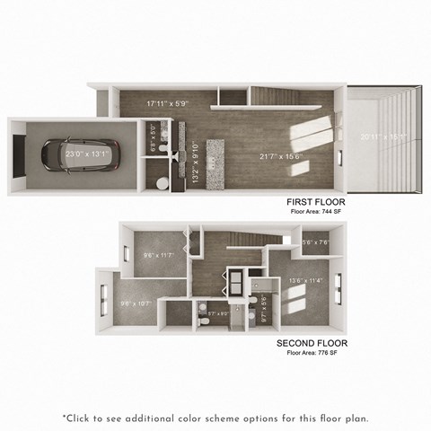 Floor plan for 3 beds, 2.5 baths, 1522 sqft