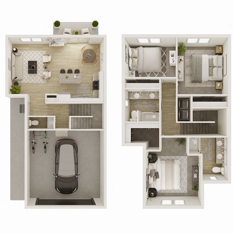 Floor plan for 3 beds, 2.5 baths, 1424 sqft