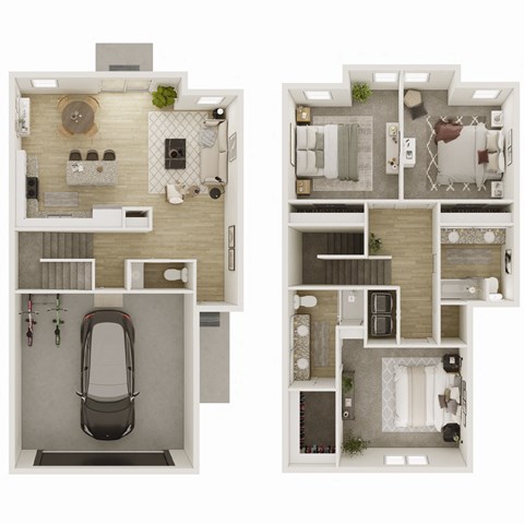 Floor plan for 3 beds, 2.5 baths, 1423 sqft