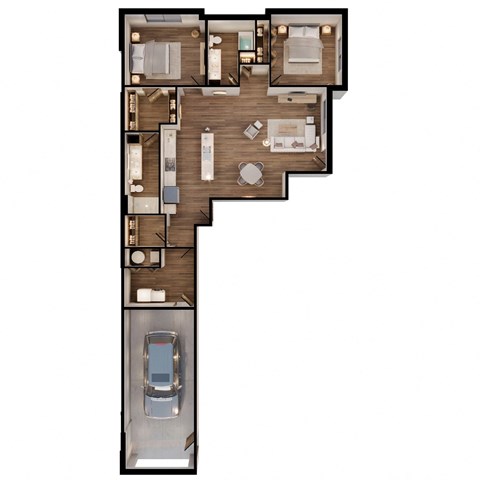 Floor plan for 2 beds, 2 baths, 1302 sqft