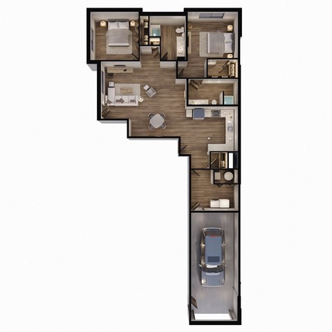 Floor plan for 2 beds, 2 baths, 1302 sqft