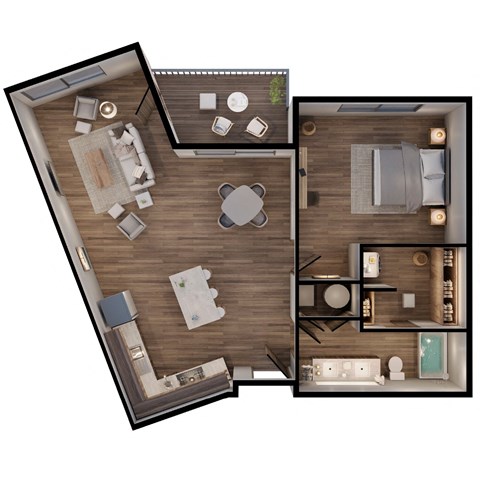 Floor plan for 1 bed, 1 bath, 859 sqft