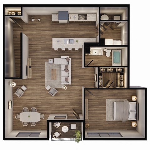Floor plan for 1 bed, 1 bath, 1061 sqft