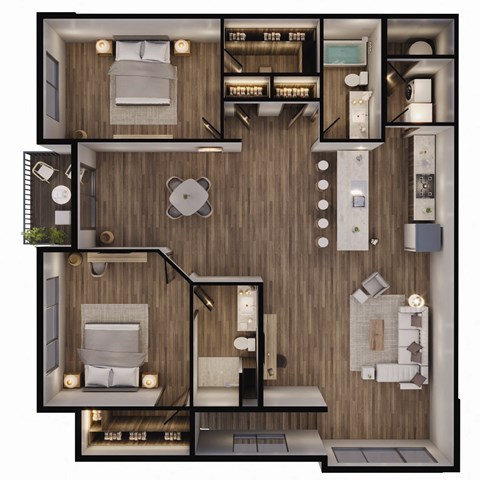 Floor plan for 2 beds, 2 baths, 1410 sqft