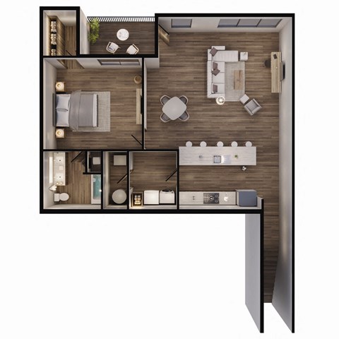 Floor plan for 1 bed, 1 bath, 978 sqft