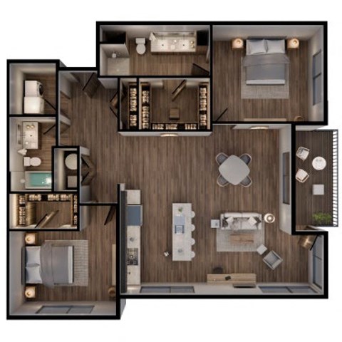 Floor plan for 2 beds, 2 baths, 1338 sqft