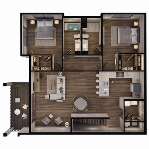 Floor plan for 2 beds, 2 baths, 1237 sqft