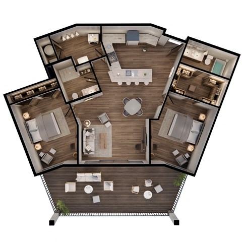 Floor plan for 2 beds, 2 baths, 1115 sqft