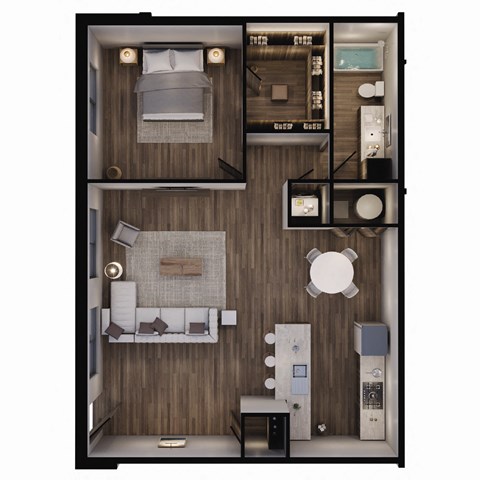 Floor plan for 1 bed, 1 bath, 904 sqft