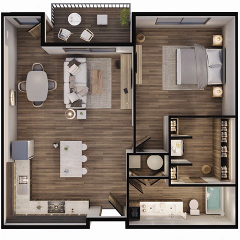 Floor plan for 1 bed, 1 bath, 800 sqft