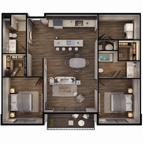 Floor plan for 2 beds, 2 baths, 1142 sqft