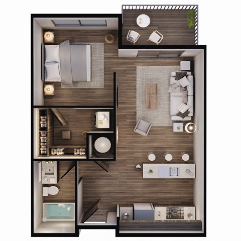 Floor plan for studio, 1 bath, 565 sqft