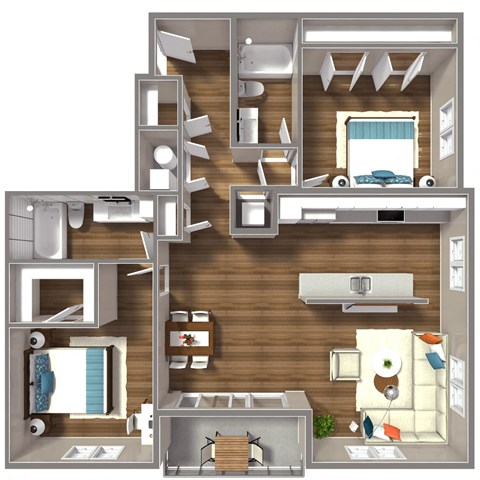 Floor plan for 2 beds, 2 baths, 1156 sqft