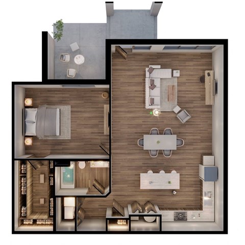 Floor plan for 1 bed, 1 bath, 1078 sqft