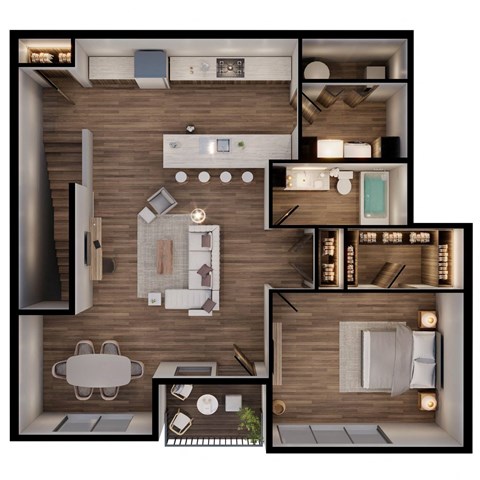 Floor plan for 1 bed, 1 bath, 1031 sqft