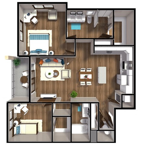 Floor plan for 2 beds, 2 baths, 1175 sqft