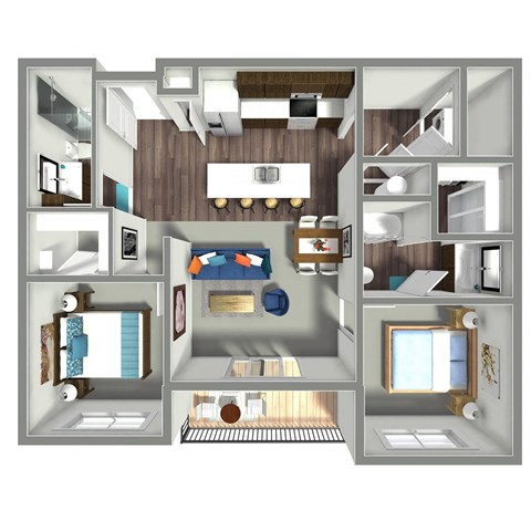 Floor plan for 2 beds, 2 baths, 1064 sqft