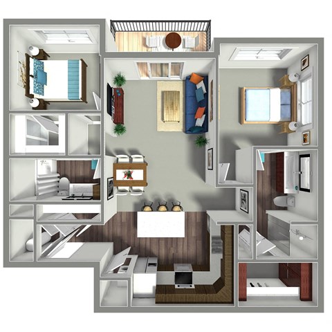 Floor plan for 2 beds, 2 baths, 1159 sqft