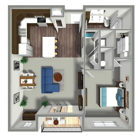 Floor plan for 1 bed, 1 bath, 803 sqft