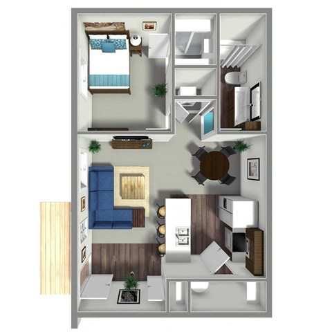 Floor plan for 1 bed, 1 bath, 682 sqft