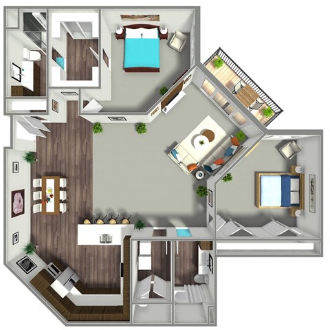 Floor plan for 2 beds, 2 baths, 1598 sqft