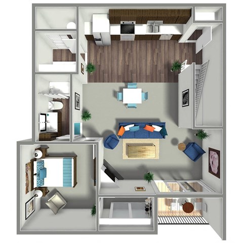 Floor plan for 1 bed, 1 bath, 928 sqft