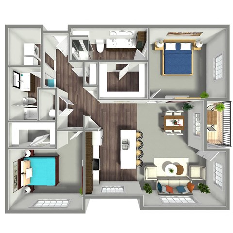 Floor plan for 2 beds, 2 baths, 1219 sqft