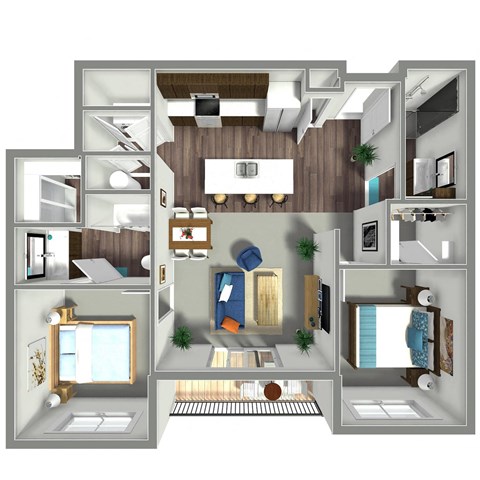 Floor plan for 2 beds, 2 baths, 1068 sqft