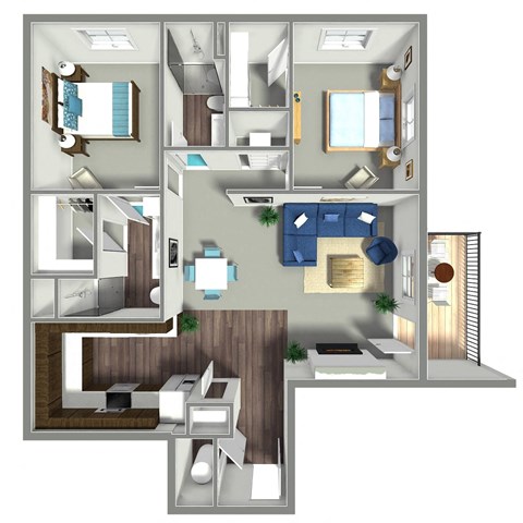 Floor plan for 2 beds, 2 baths, 1158 sqft
