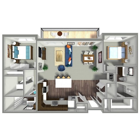 Floor plan for 2 beds, 2 baths, 1171 sqft