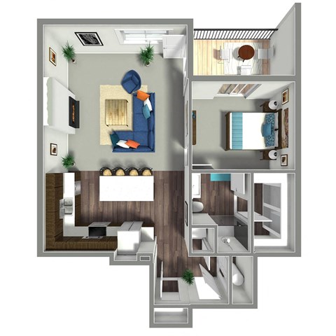 Floor plan for 1 bed, 1 bath, 861 sqft