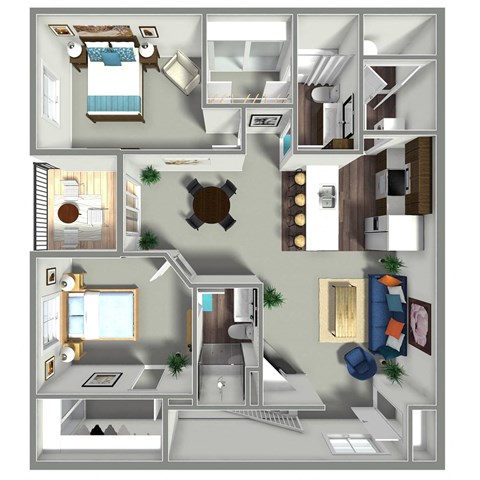 Floor plan for 2 beds, 2 baths, 1135 sqft