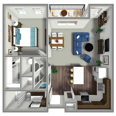 Floor plan for 1 bed, 1 bath, 775 sqft