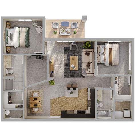 Floor plan for 2 beds, 2 baths, 1179 sqft