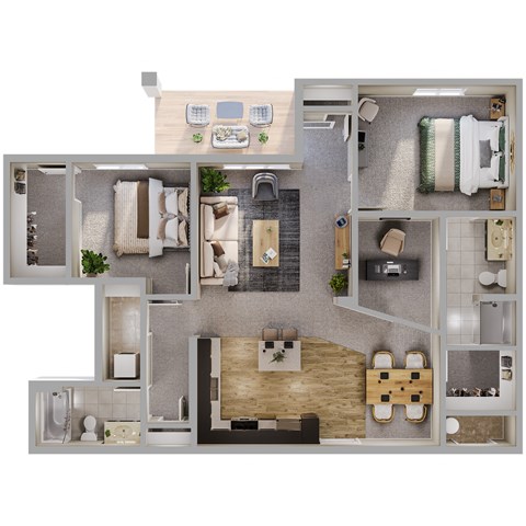 Floor plan for 2 beds, 2 baths, 1219 sqft