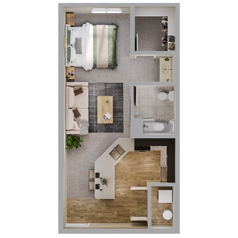 Floor plan for studio, 1 bath, 558 sqft