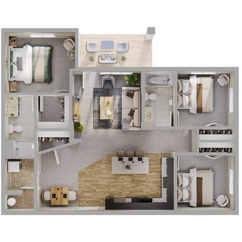 Floor plan for 3 beds, 2 baths, 1179 sqft
