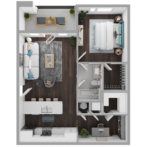 Floor plan for 1 bed, 1 bath, 771 sqft