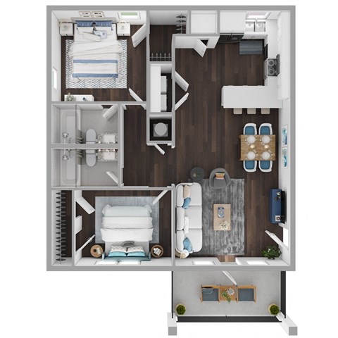 Floor plan for 2 beds, 2 baths, 1026 sqft