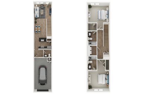 Floor plan for 2 beds, 2.5 baths, 1296 sqft