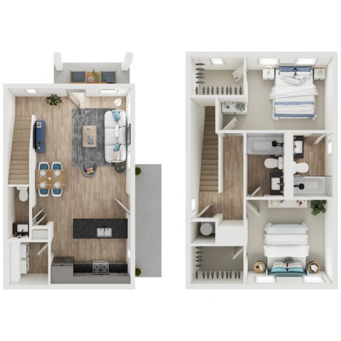 Floor plan for 2 beds, 2.5 baths, 1143 sqft