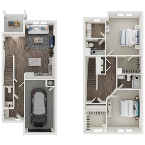 Floor plan for 2 beds, 2.5 baths, 1333 sqft
