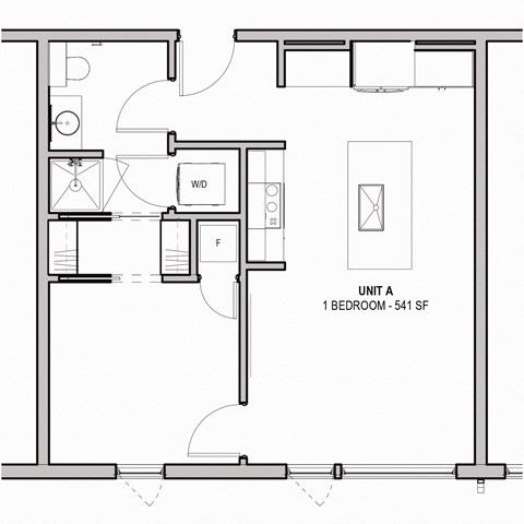Floor plan for 1 bed, 1 bath, 541 sqft