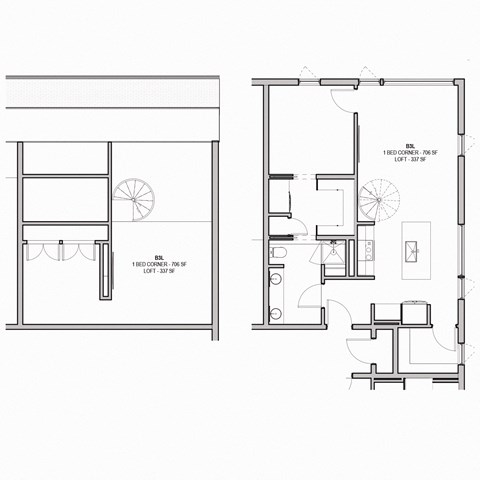 Floor plan for 1 bed, 1 bath, 1043 sqft