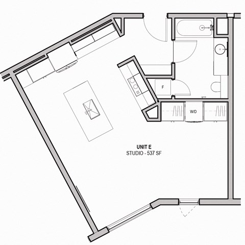 Floor plan for studio, 1 bath, 537 sqft